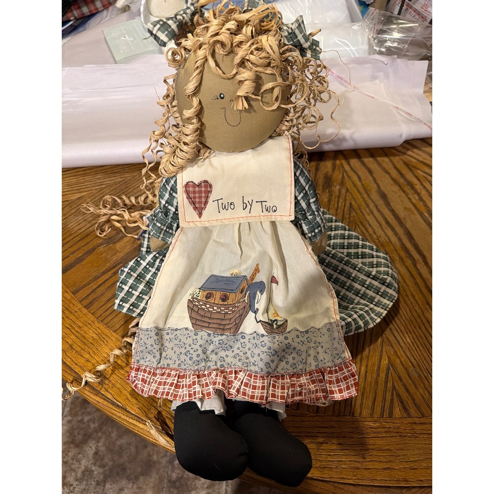 Quilted Treasures 22in Rag Doll Noahs Ark Two by Two Green Plaid HBD0451 NEW